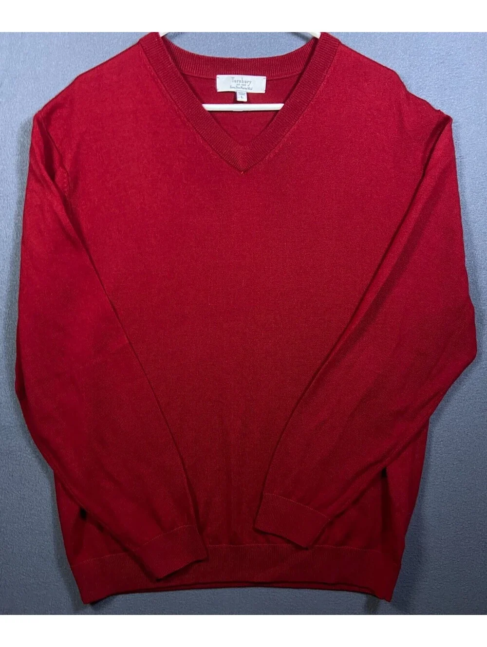 TURNBURY RED EXTRA FINE MERINO WOOL CLASSIC V-NECK LONG SLEEVE SWEATER SZ L EUC!